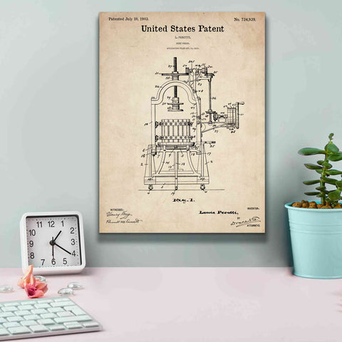 Image of 'Wine Press Blueprint Patent Parchment,' Canvas Wall Art,12 x 16