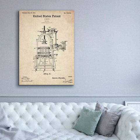 Image of 'Wine Press Blueprint Patent Parchment,' Canvas Wall Art,40 x 54