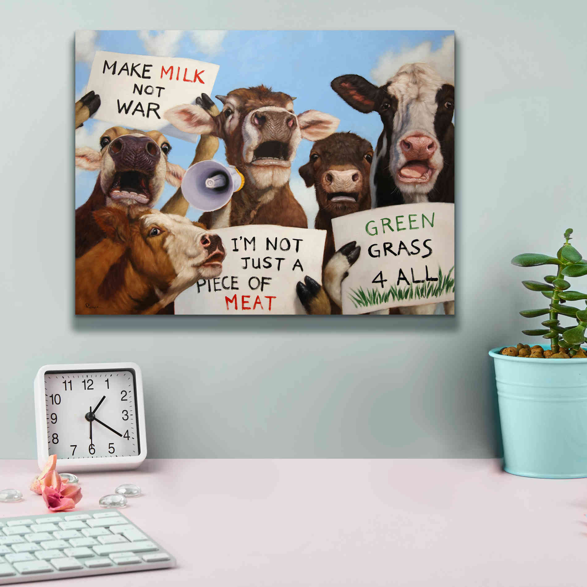 'Political Moooovement' by Lucia Heffernan, Canvas Wall Art,16x12