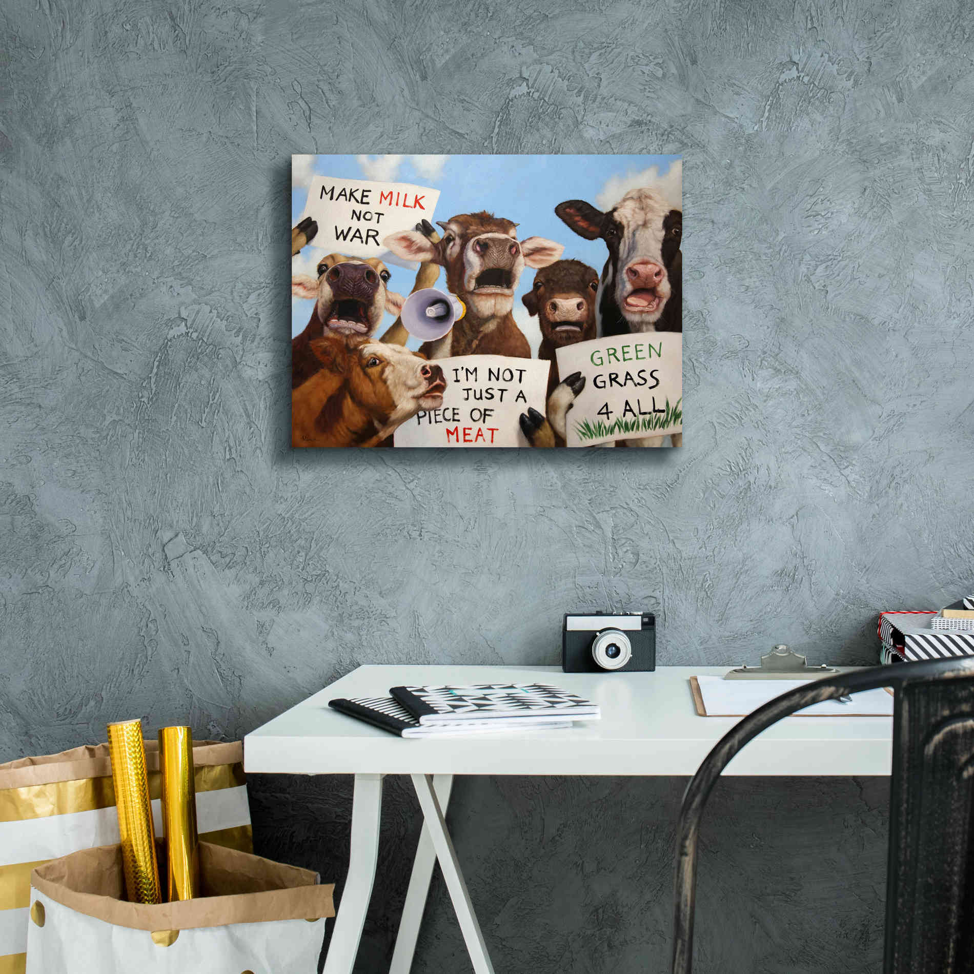 'Political Moooovement' by Lucia Heffernan, Canvas Wall Art,16x12