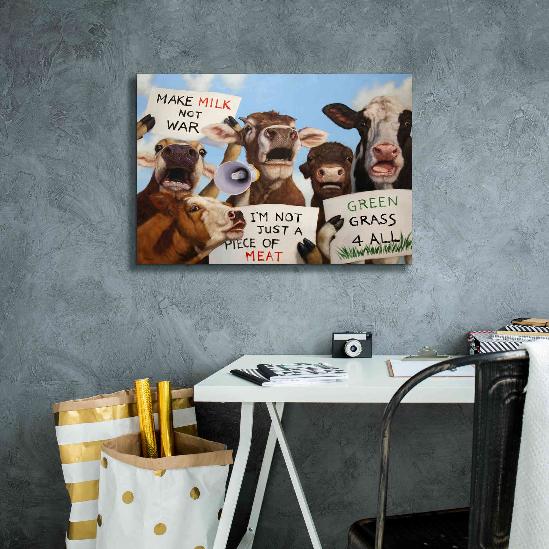 'Political Moooovement' by Lucia Heffernan, Canvas Wall Art,26x18