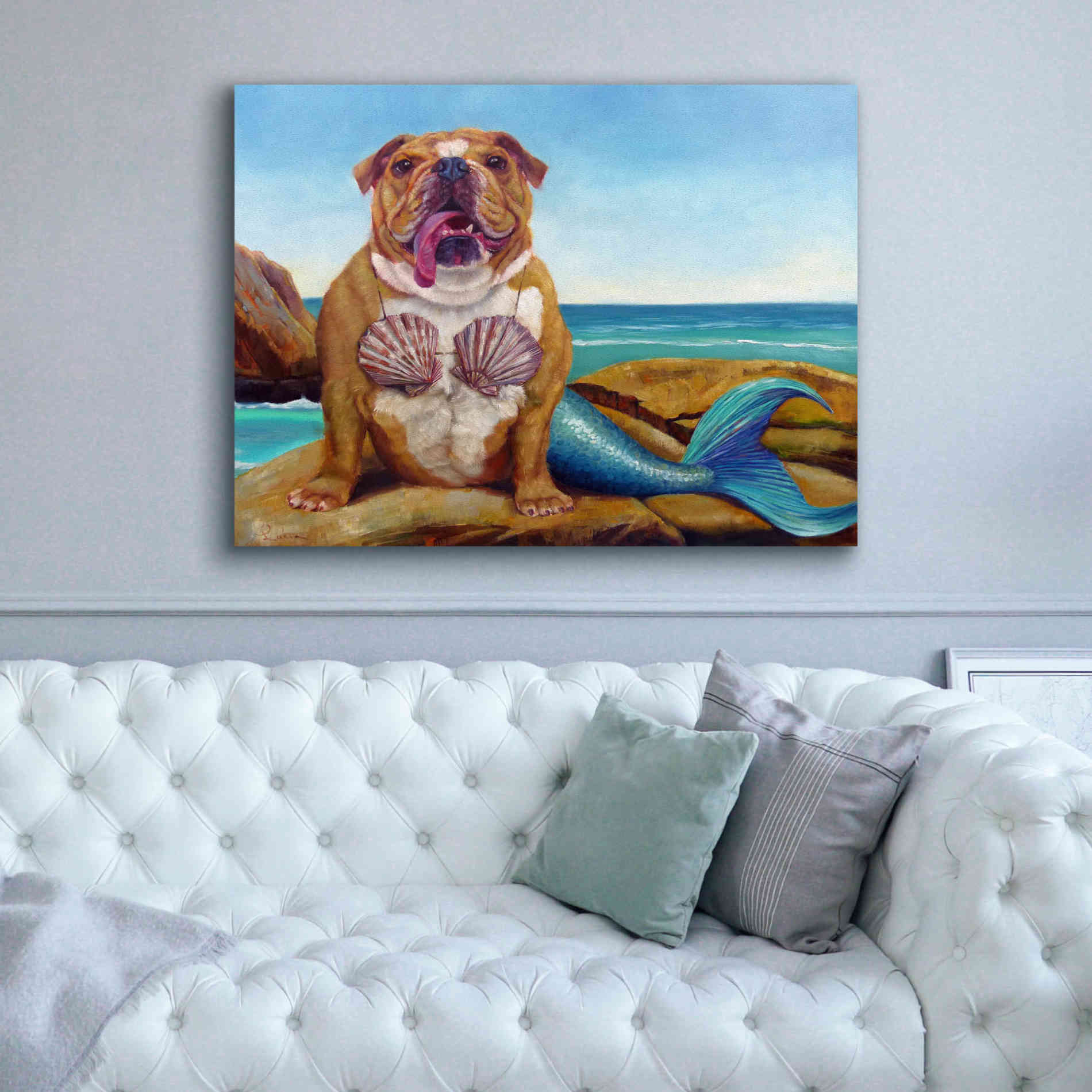 'Mermaid Dog' by Lucia Heffernan, Canvas Wall Art,54x40
