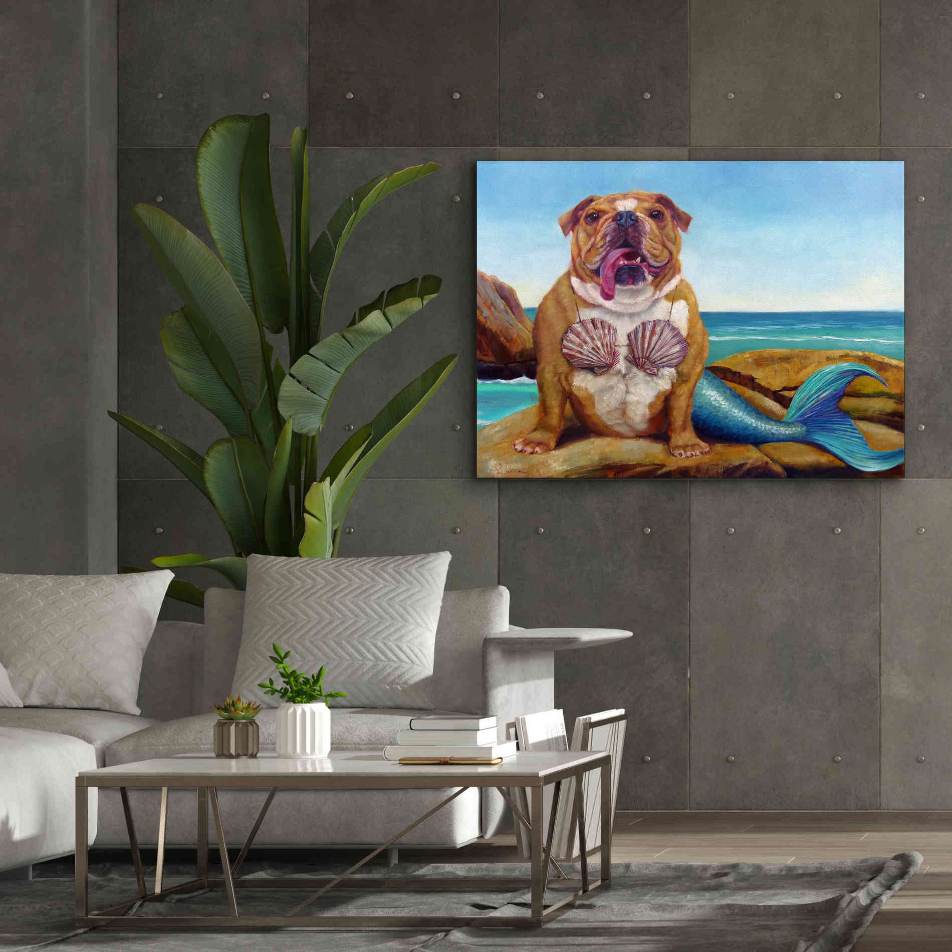'Mermaid Dog' by Lucia Heffernan, Canvas Wall Art,54x40
