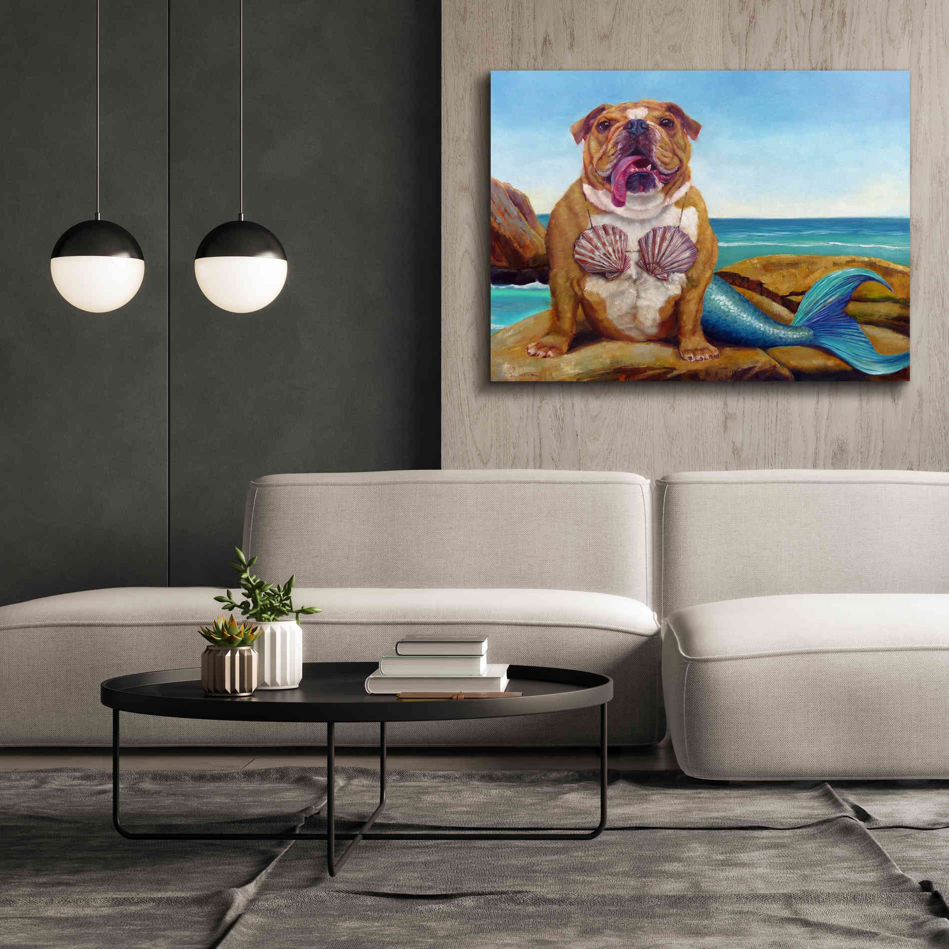 'Mermaid Dog' by Lucia Heffernan, Canvas Wall Art,54x40