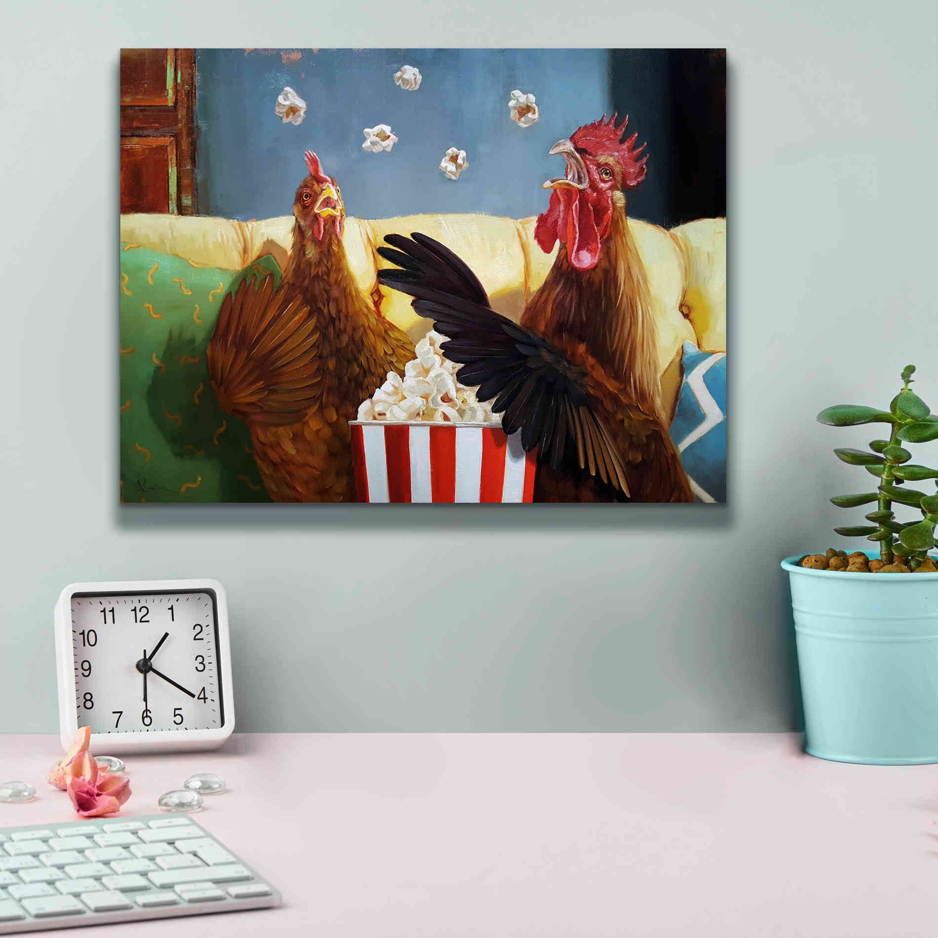 'Popcorn Chickens' by Lucia Heffernan, Canvas Wall Art,16x12