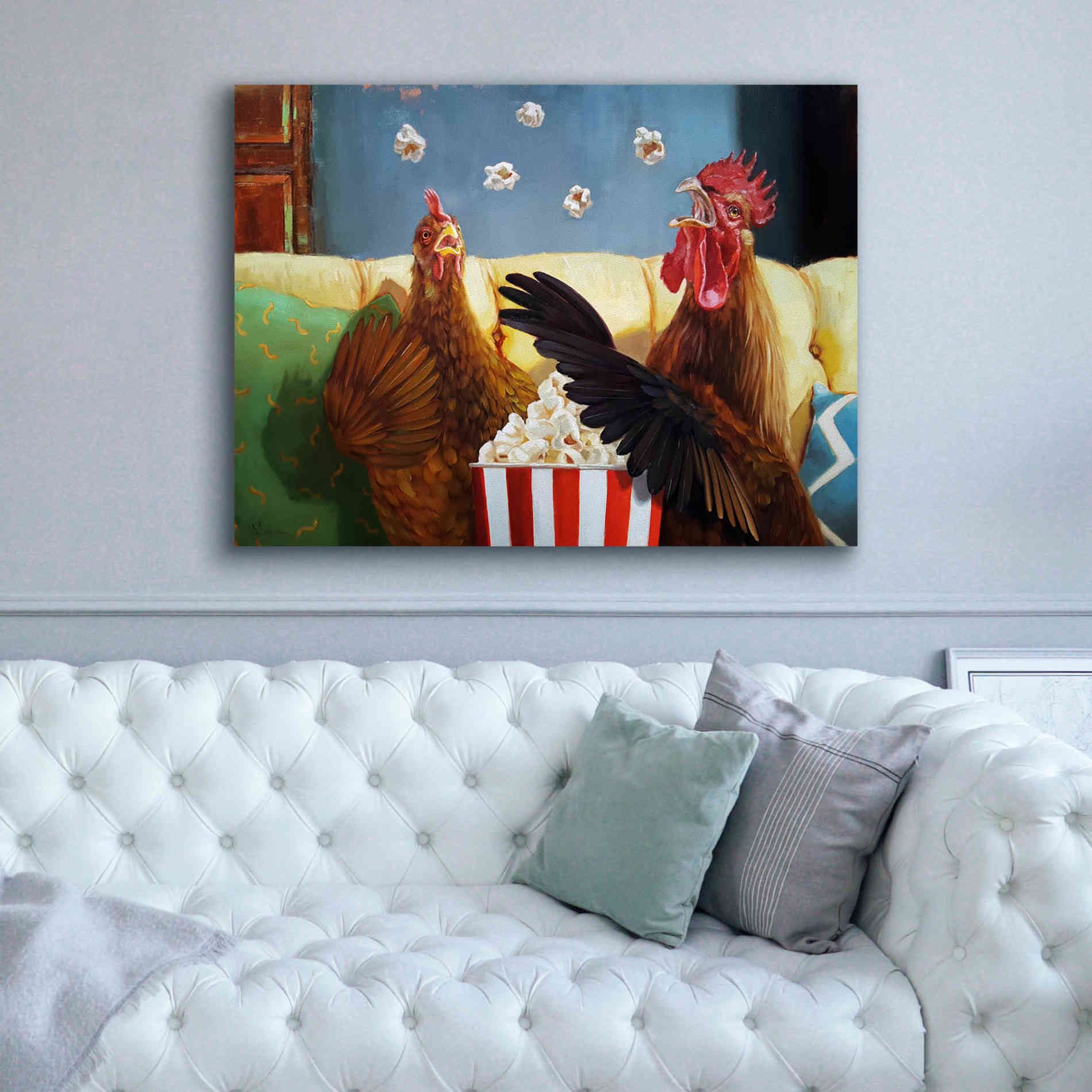 'Popcorn Chickens' by Lucia Heffernan, Canvas Wall Art,54x40