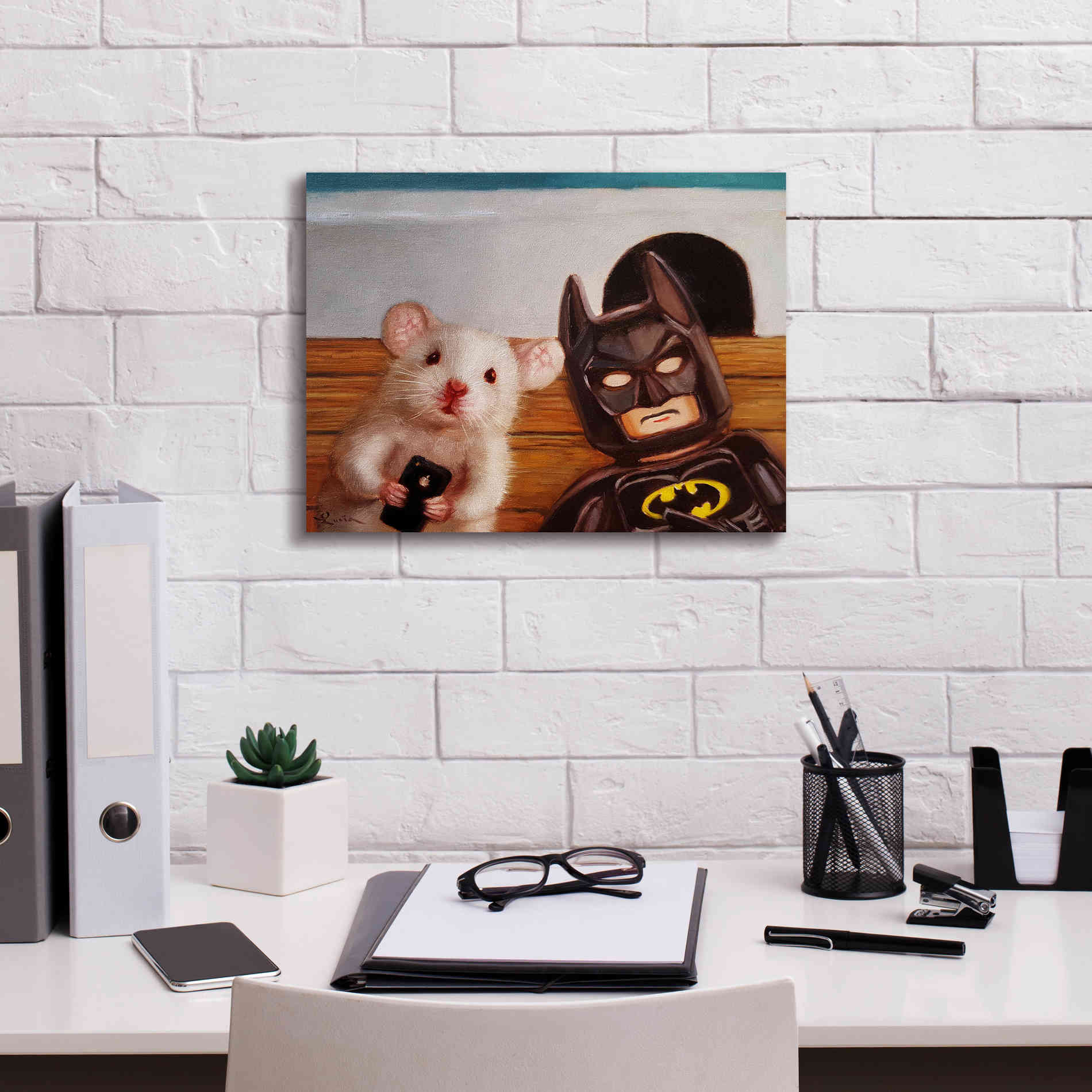 'Selfie with Batman' by Lucia Heffernan, Canvas Wall Art,16x12