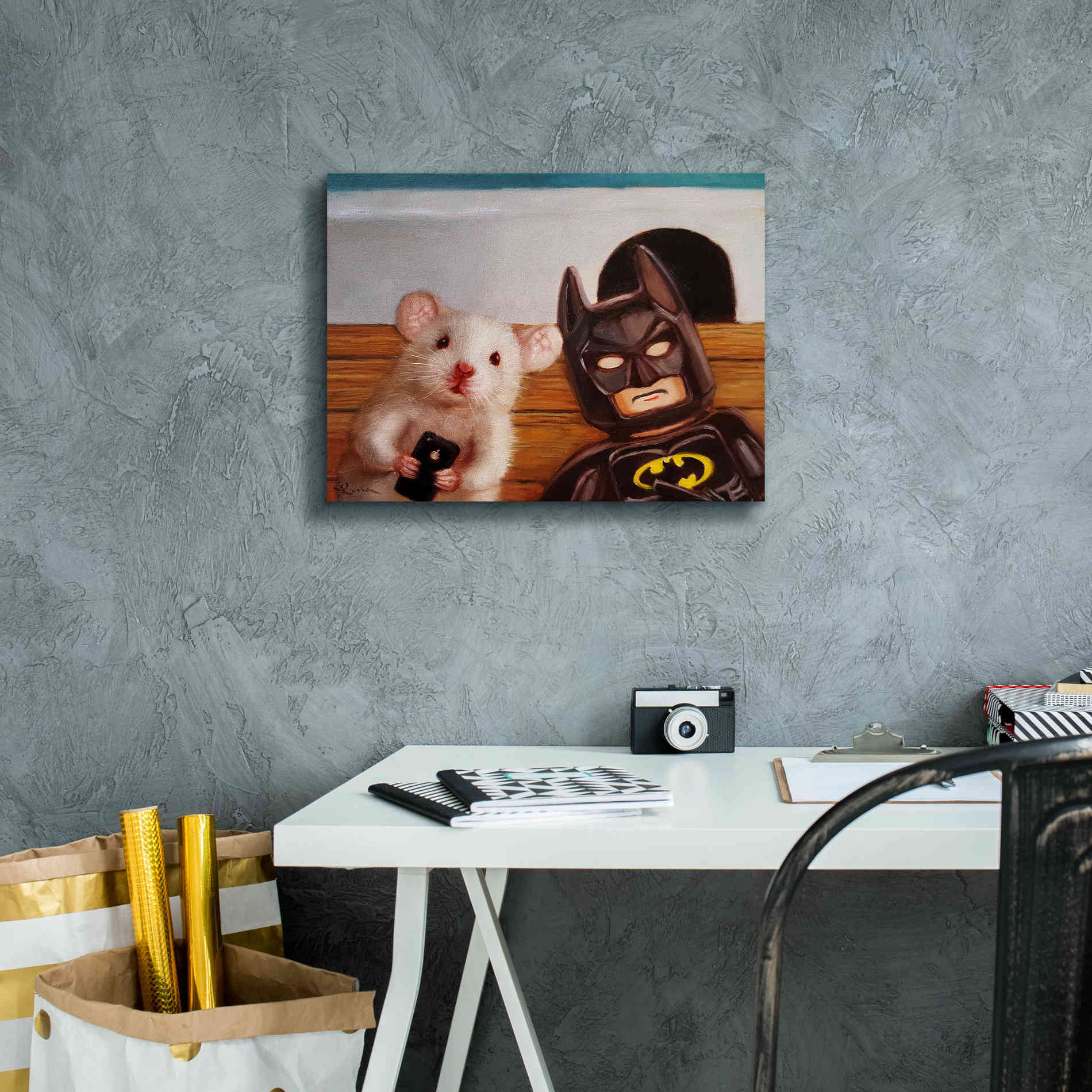 'Selfie with Batman' by Lucia Heffernan, Canvas Wall Art,16x12