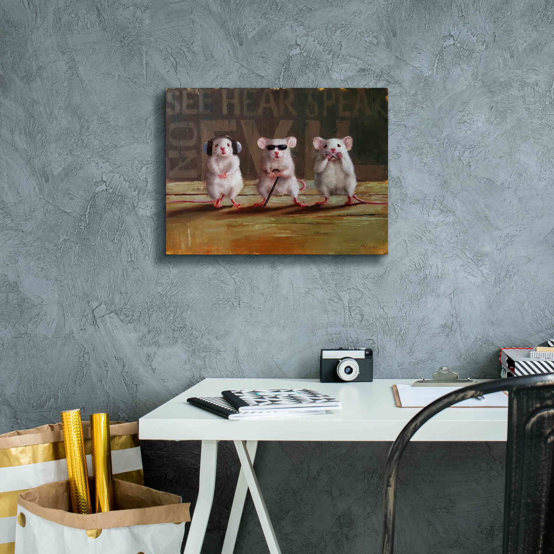 'Three Wise Mice' by Lucia Heffernan, Canvas Wall Art,16x12