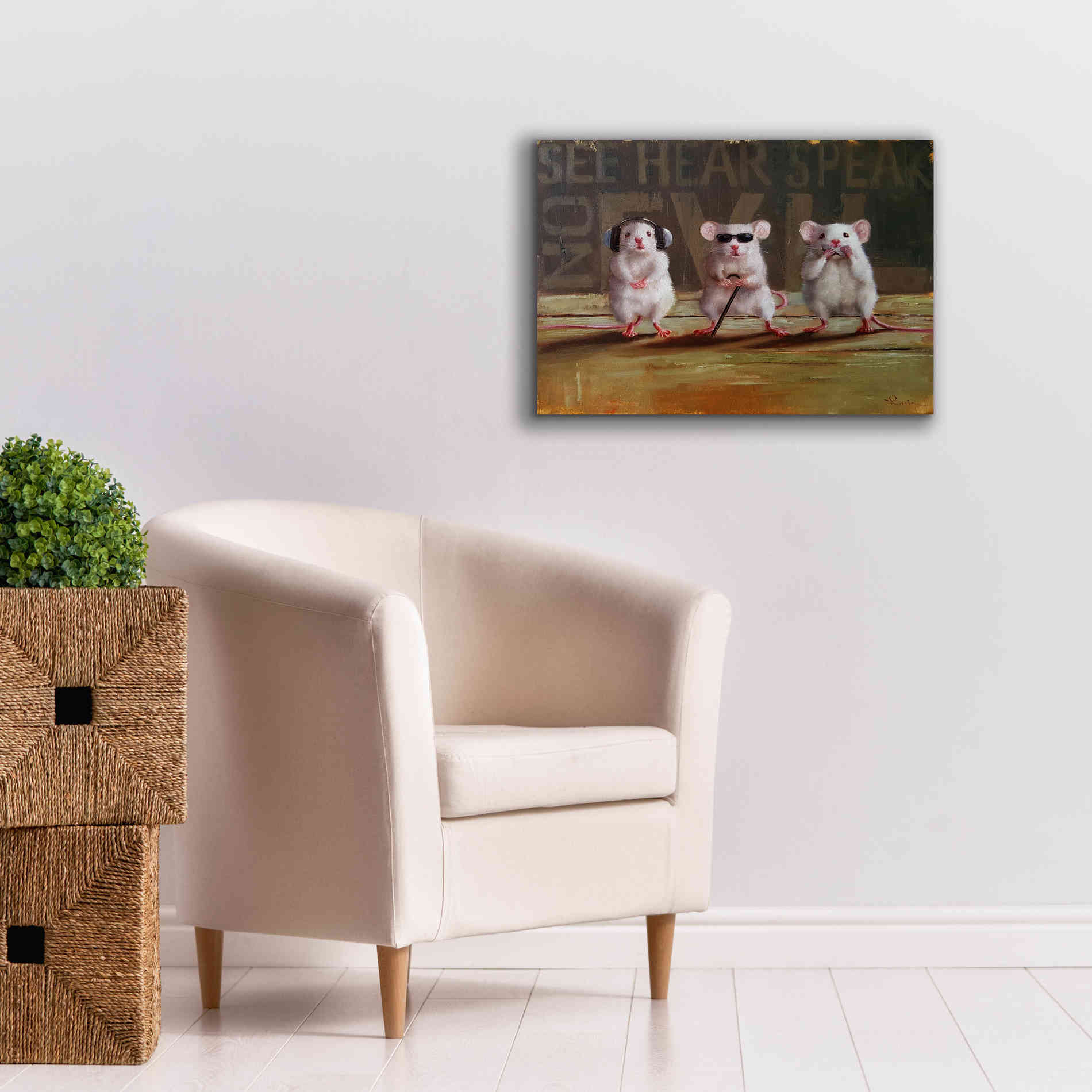 'Three Wise Mice' by Lucia Heffernan, Canvas Wall Art,26x18