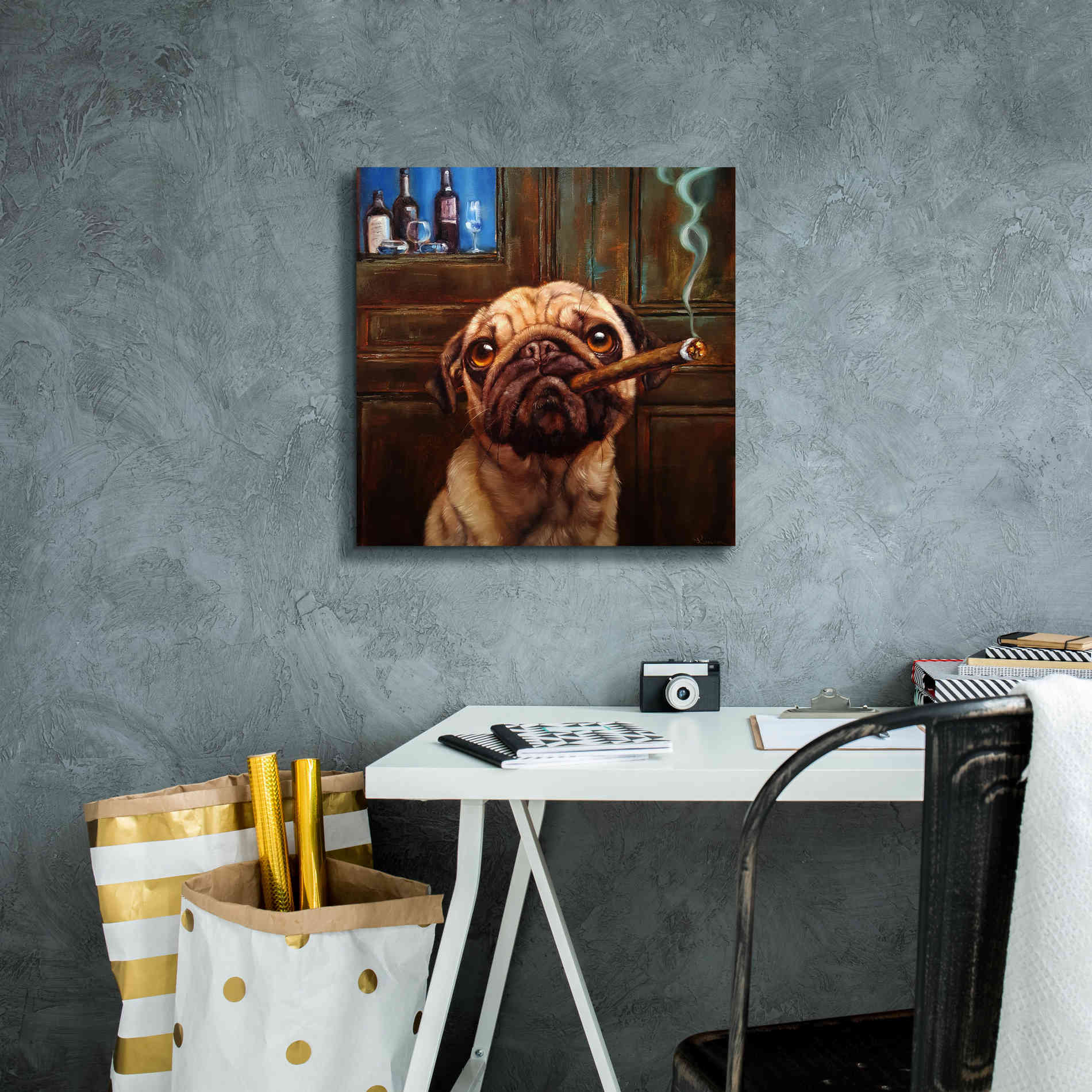 'Uptown Pug' by Lucia Heffernan, Canvas Wall Art,18x18