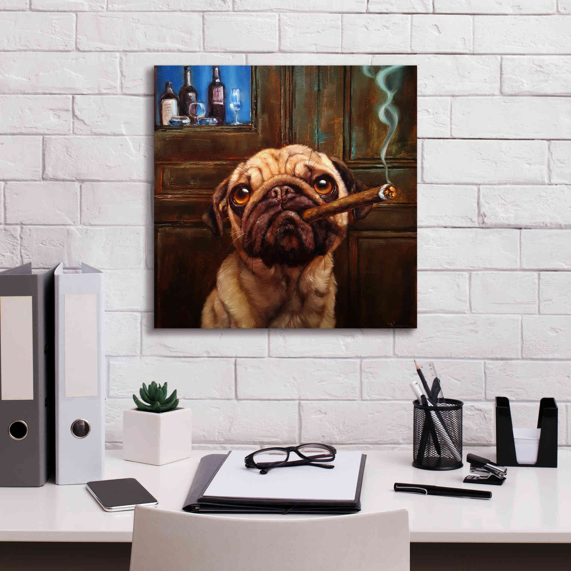 'Uptown Pug' by Lucia Heffernan, Canvas Wall Art,18x18