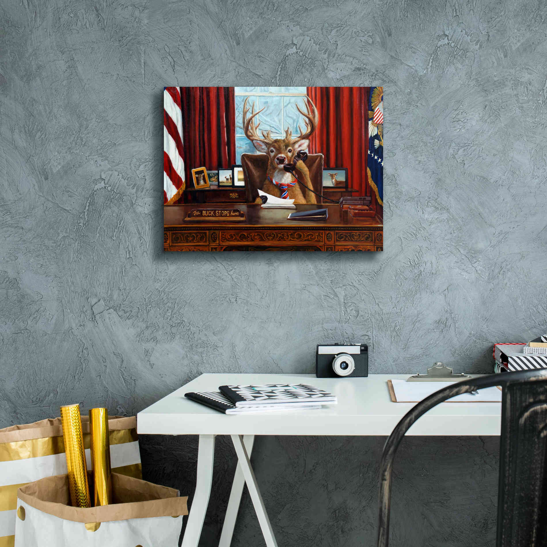 'The Buck Stops Here' by Lucia Heffernan, Canvas Wall Art,16x12