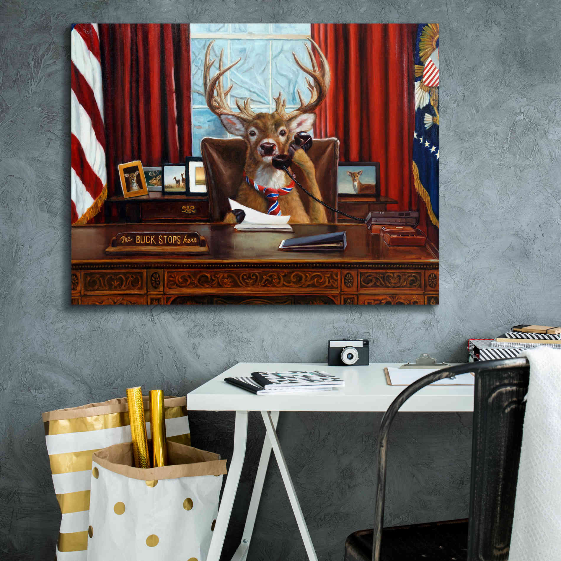 'The Buck Stops Here' by Lucia Heffernan, Canvas Wall Art,34x26