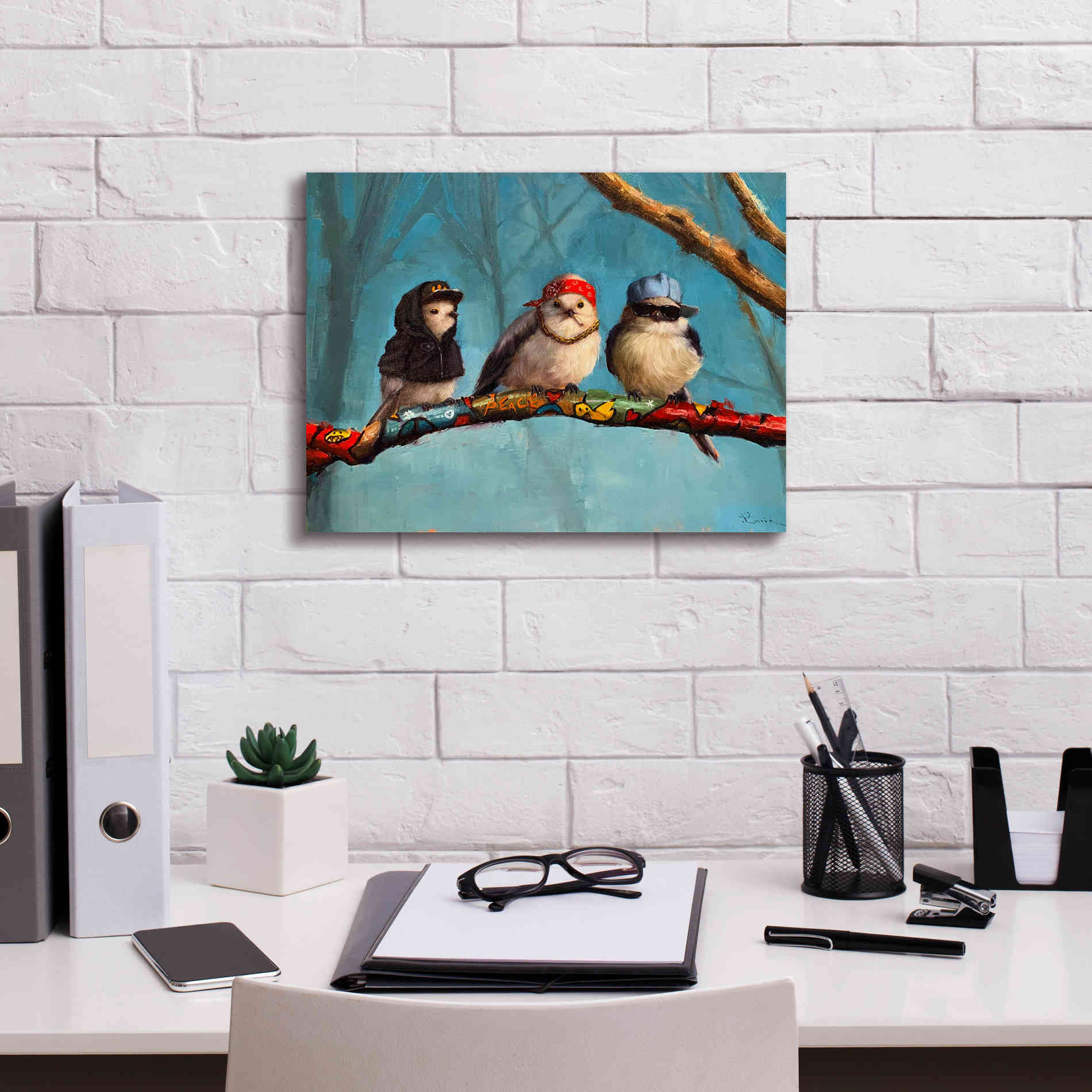 'Birdz In Da Hood' by Lucia Heffernan, Canvas Wall Art,16x12