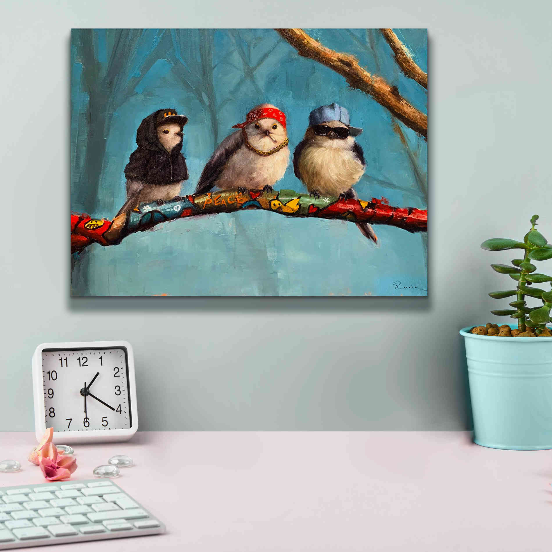 'Birdz In Da Hood' by Lucia Heffernan, Canvas Wall Art,16x12