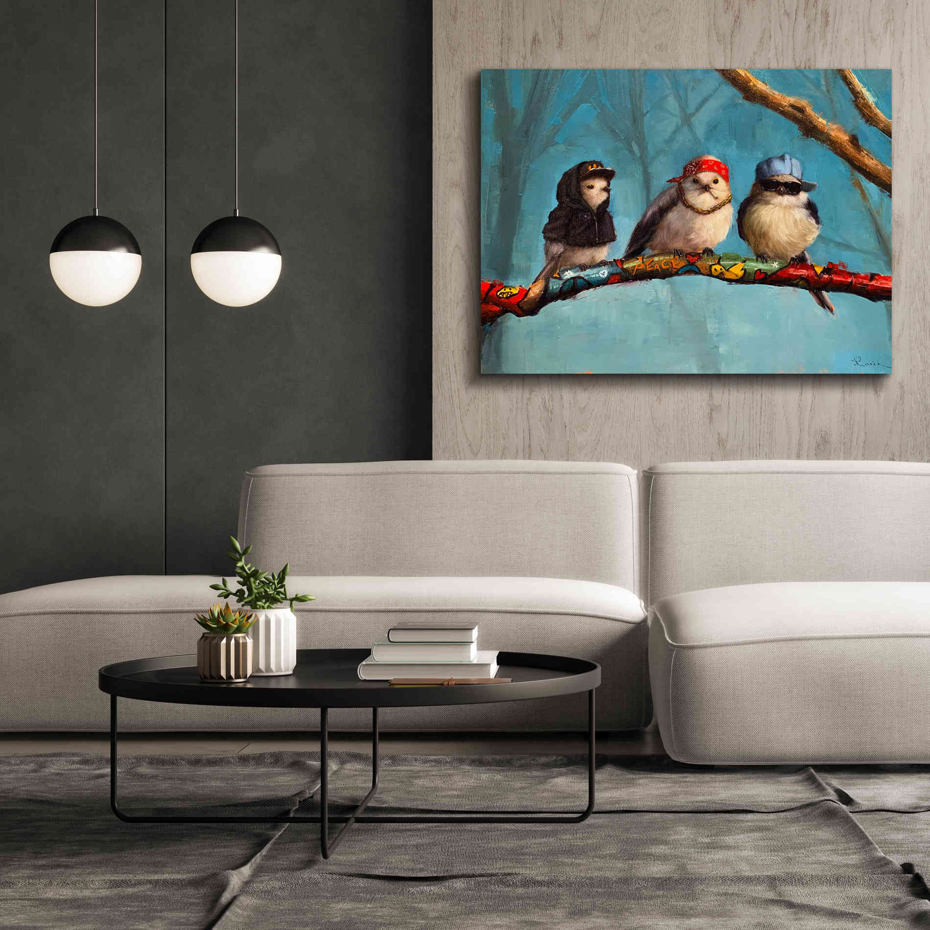 'Birdz In Da Hood' by Lucia Heffernan, Canvas Wall Art,54x40