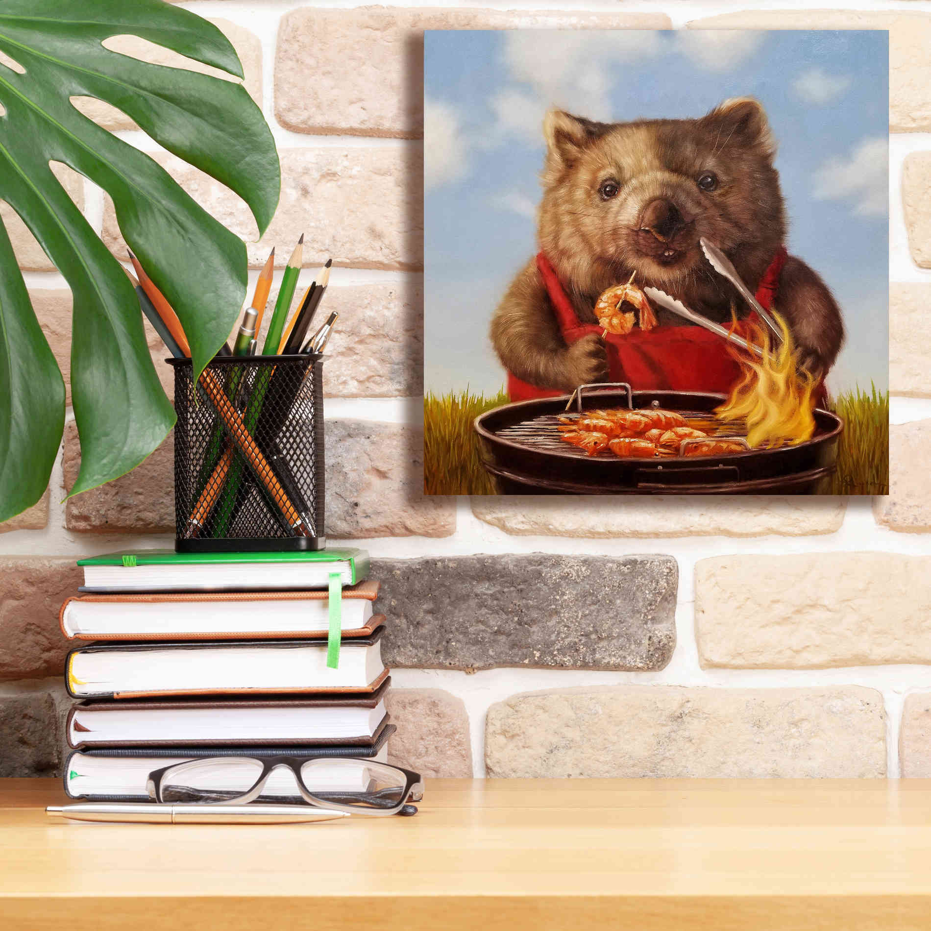 'Shrimp On The Barbie' by Lucia Heffernan, Canvas Wall Art,12x12