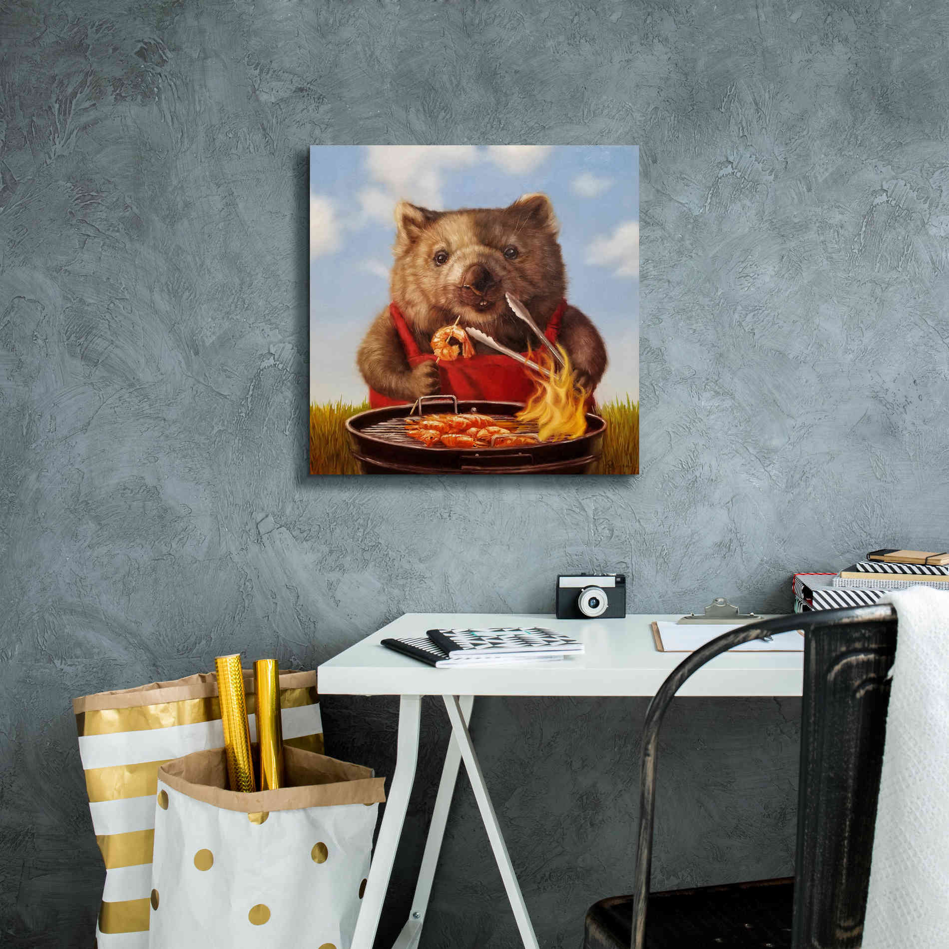 'Shrimp On The Barbie' by Lucia Heffernan, Canvas Wall Art,18x18