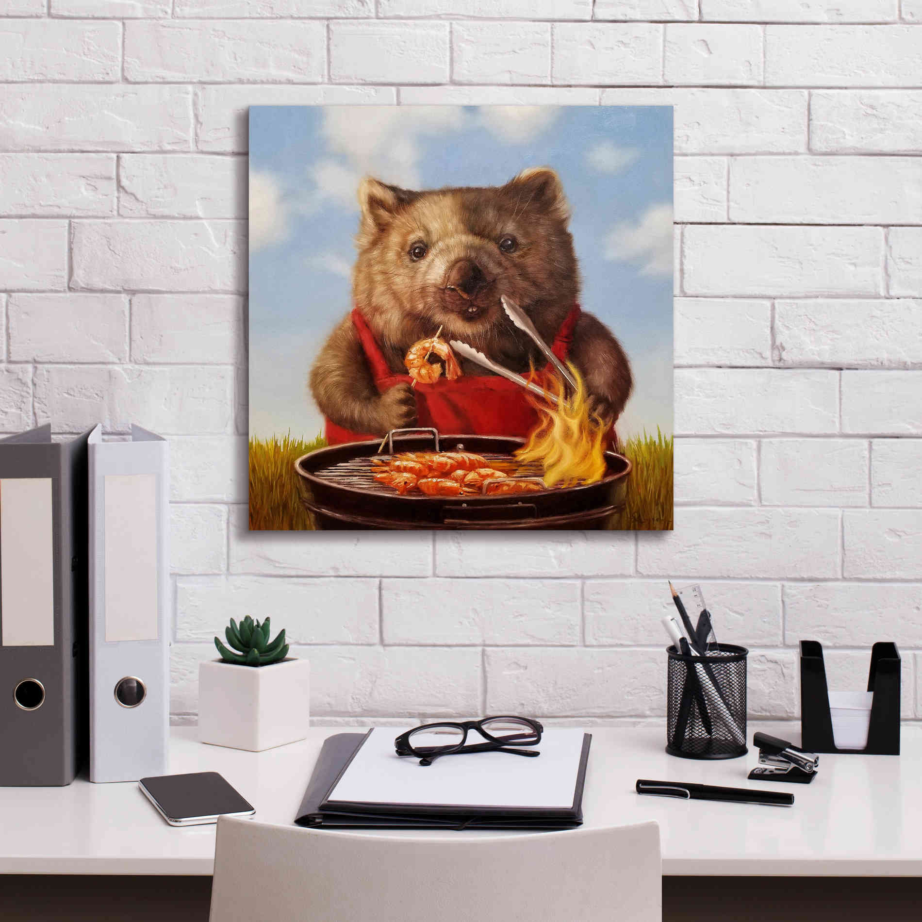 'Shrimp On The Barbie' by Lucia Heffernan, Canvas Wall Art,18x18