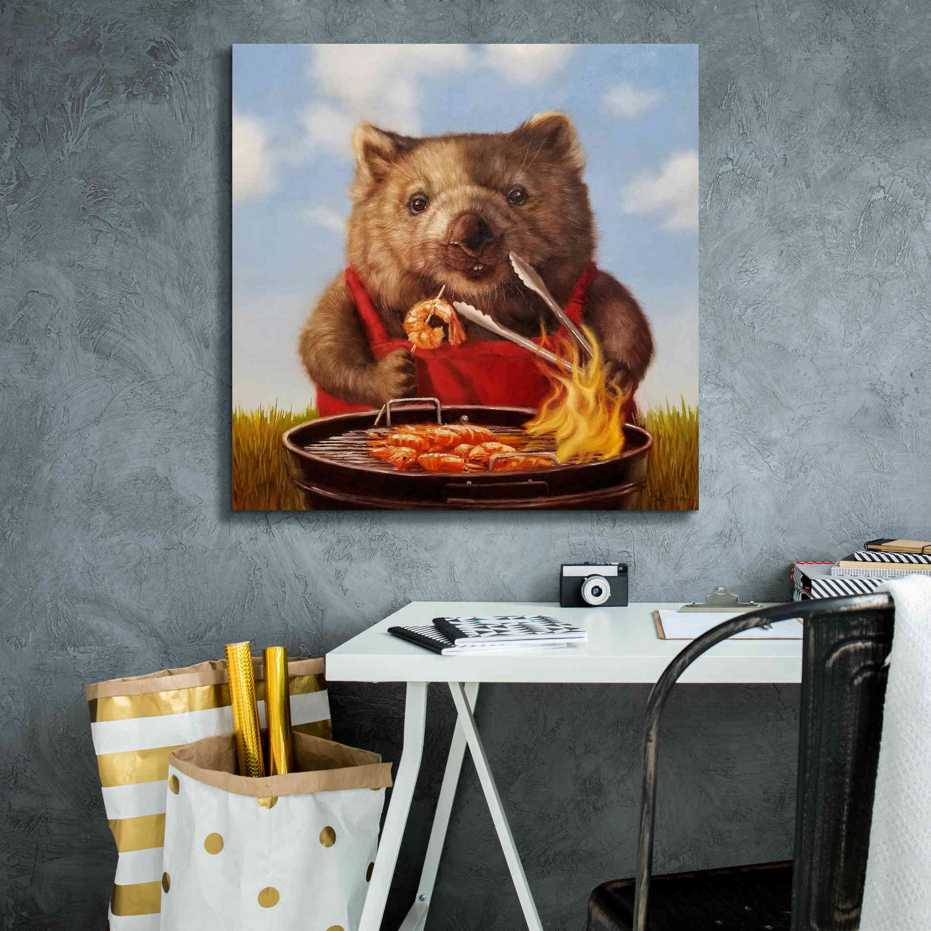 'Shrimp On The Barbie' by Lucia Heffernan, Canvas Wall Art,26x26