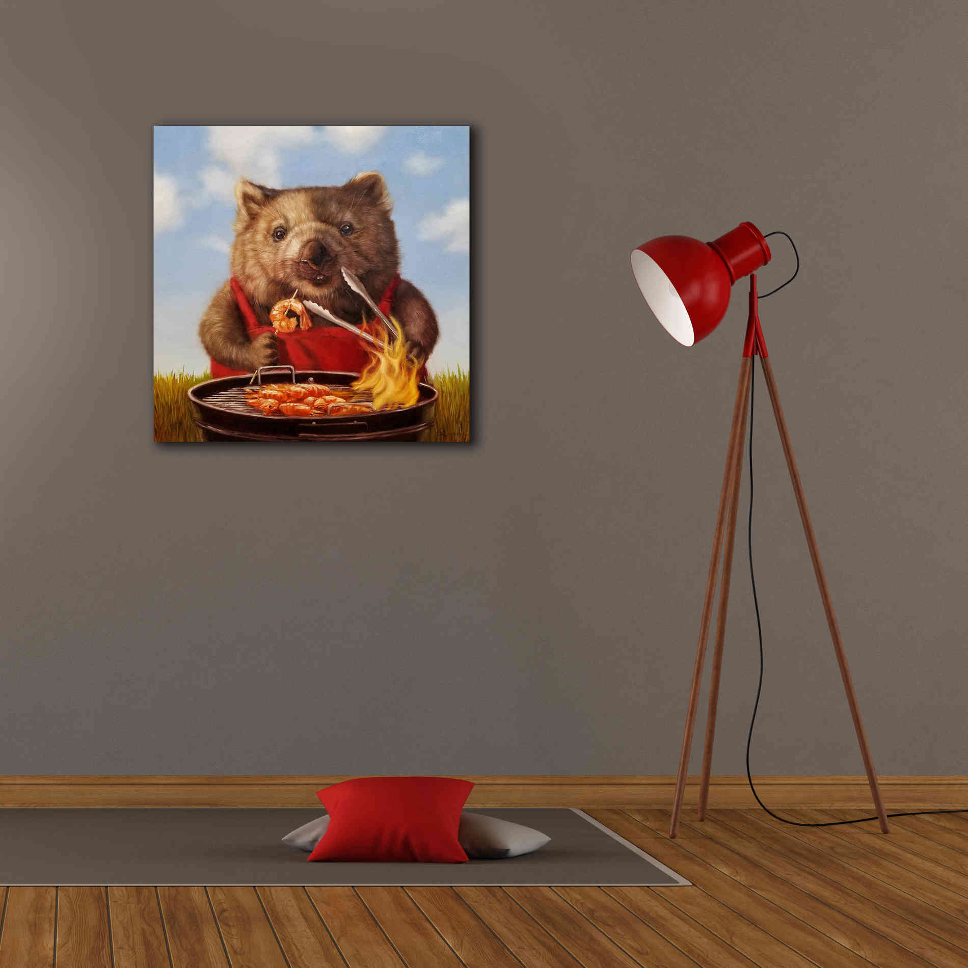 'Shrimp On The Barbie' by Lucia Heffernan, Canvas Wall Art,26x26