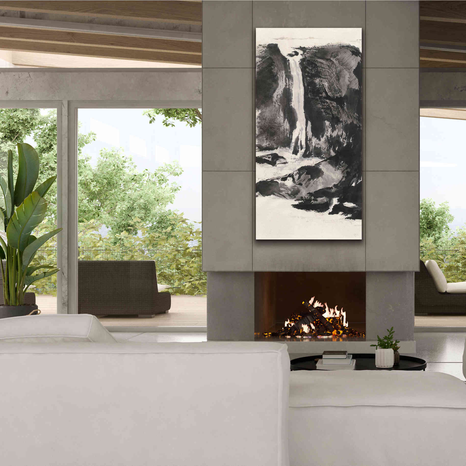 'Sumi Waterfall View I' by Chris Paschke, Canvas Wall Art,30 x 60