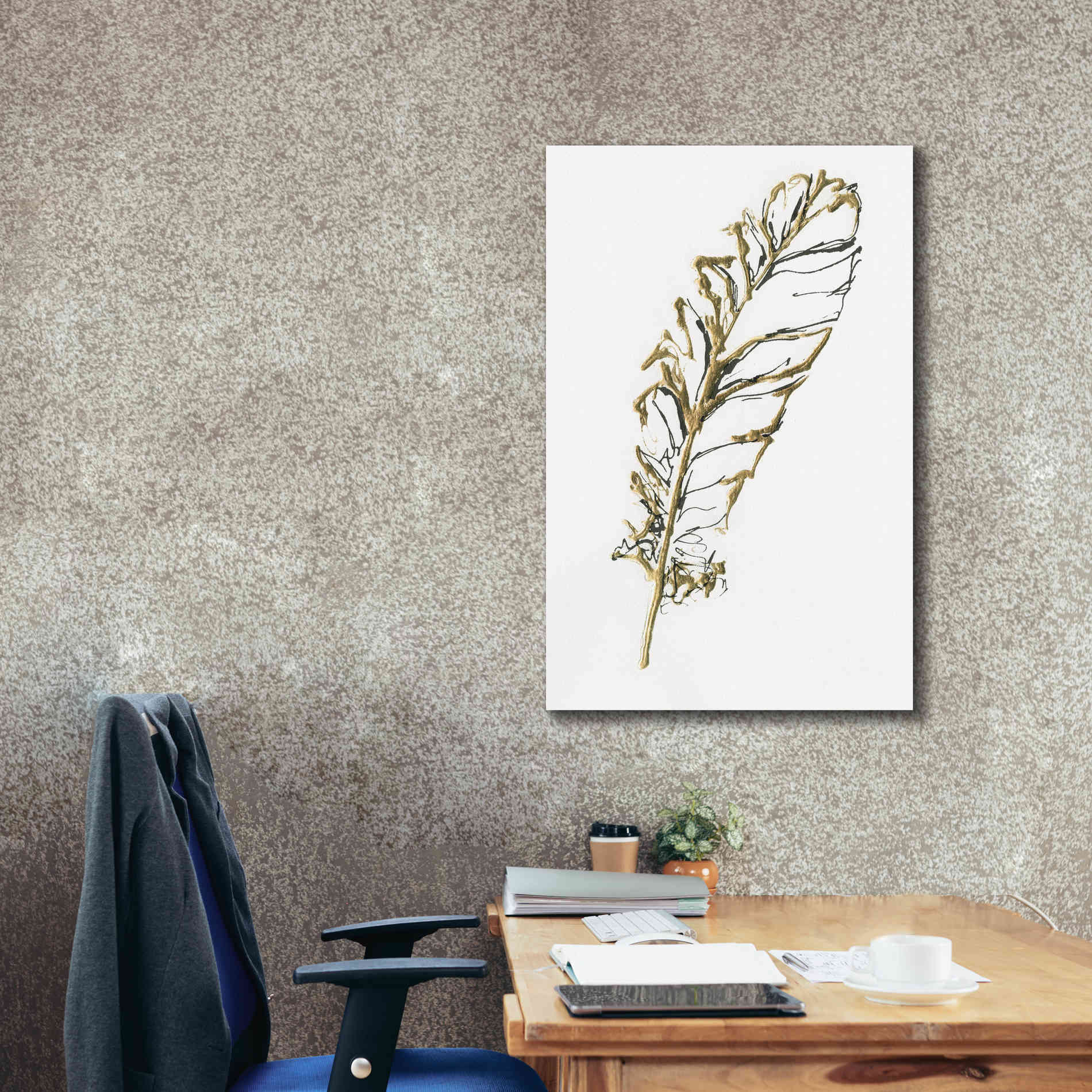 'Gilded Turkey Feather I' by Chris Paschke, Canvas Wall Art,26 x 40