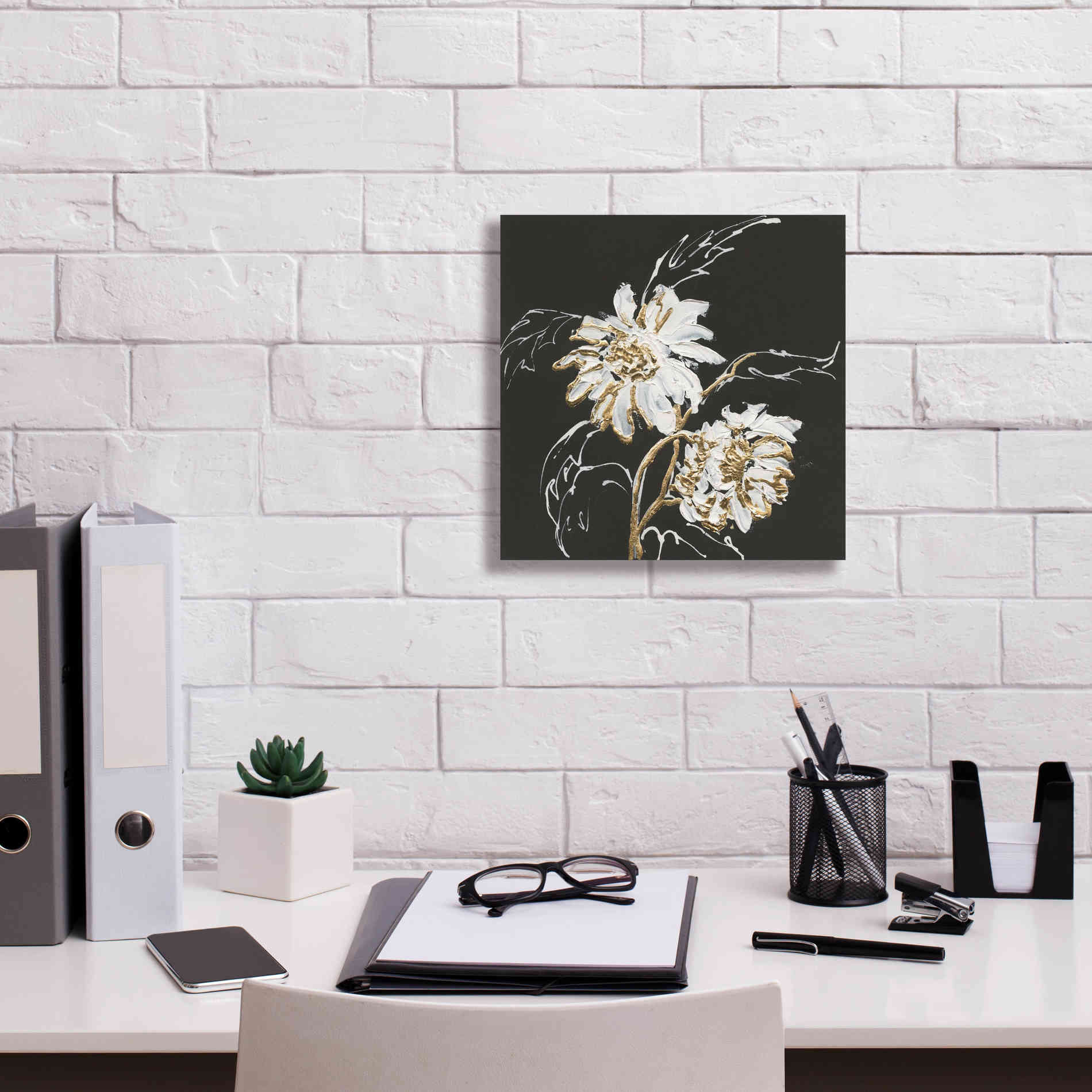 'Gilded Sunflowers' by Chris Paschke, Canvas Wall Art,12 x 12