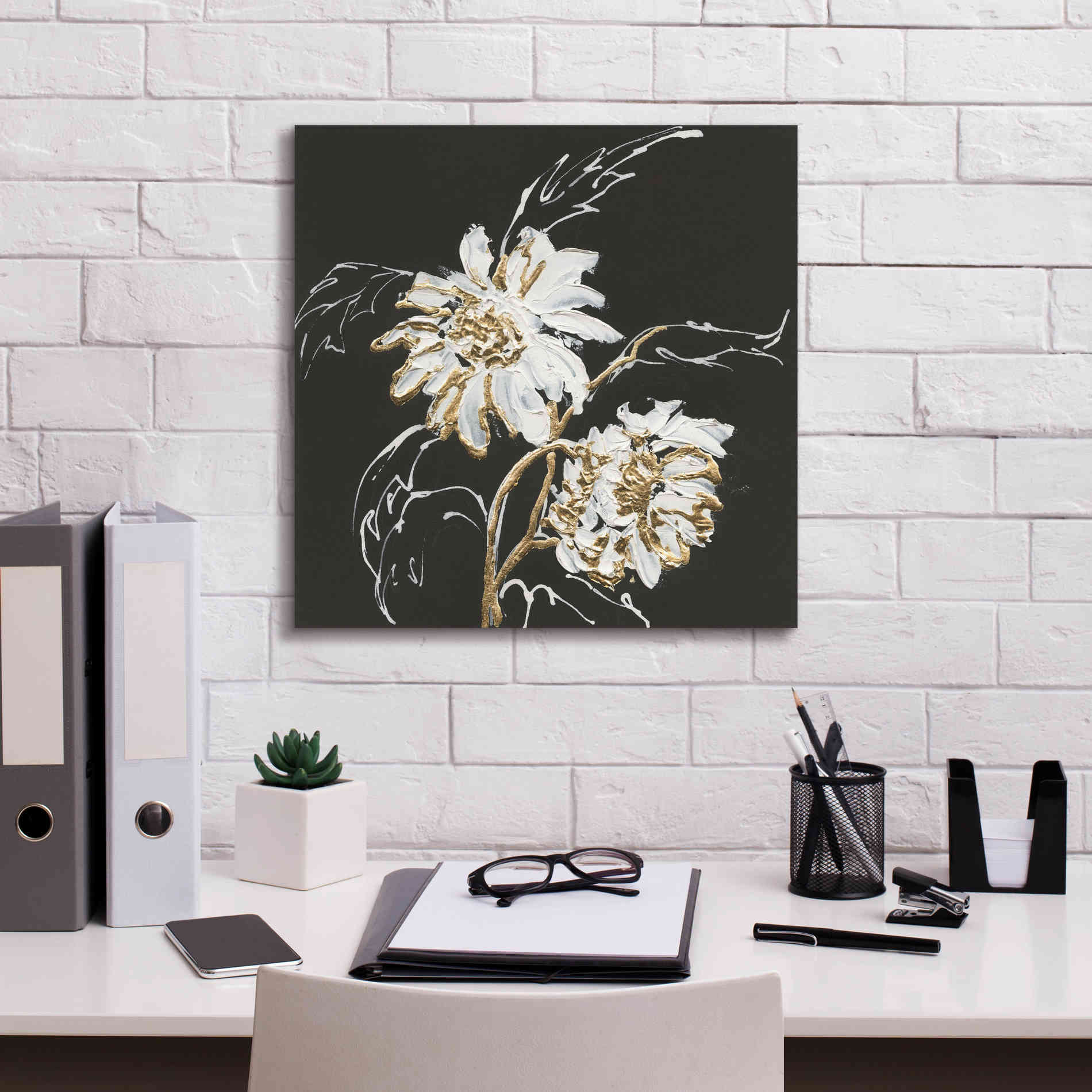 'Gilded Sunflowers' by Chris Paschke, Canvas Wall Art,18 x 18