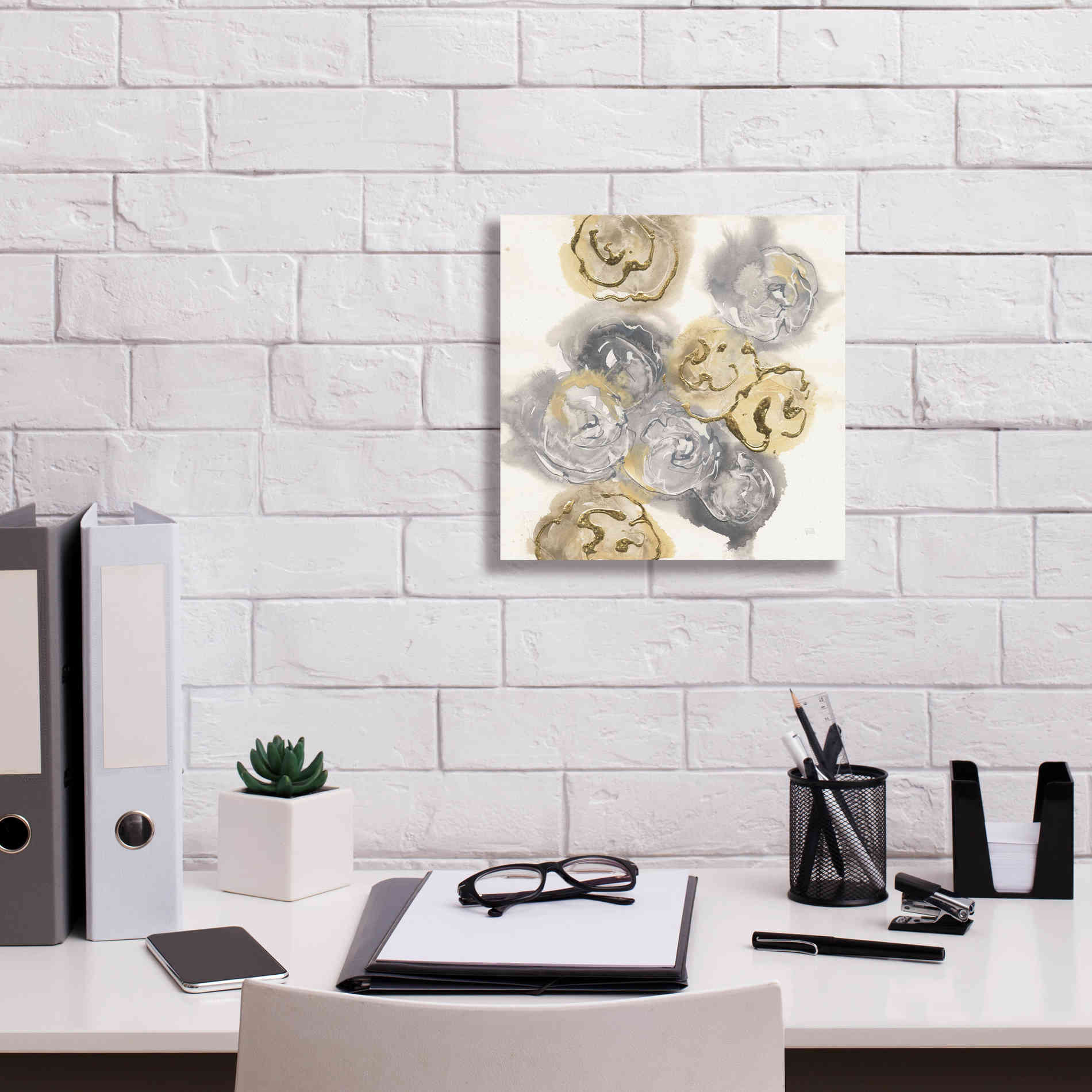 'Gold Edged Neutral I' by Chris Paschke, Canvas Wall Art,12 x 12