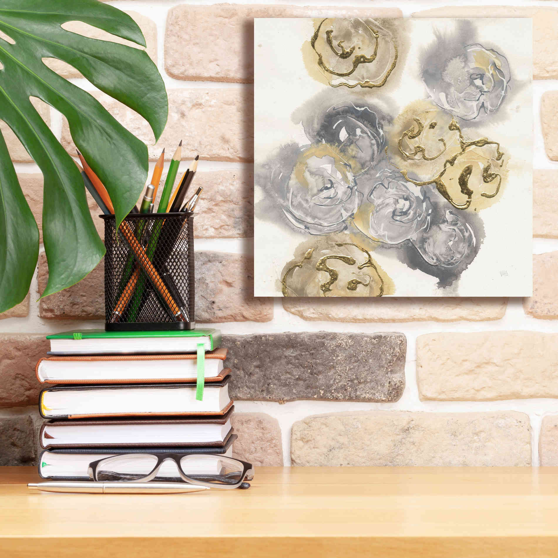 'Gold Edged Neutral I' by Chris Paschke, Canvas Wall Art,12 x 12