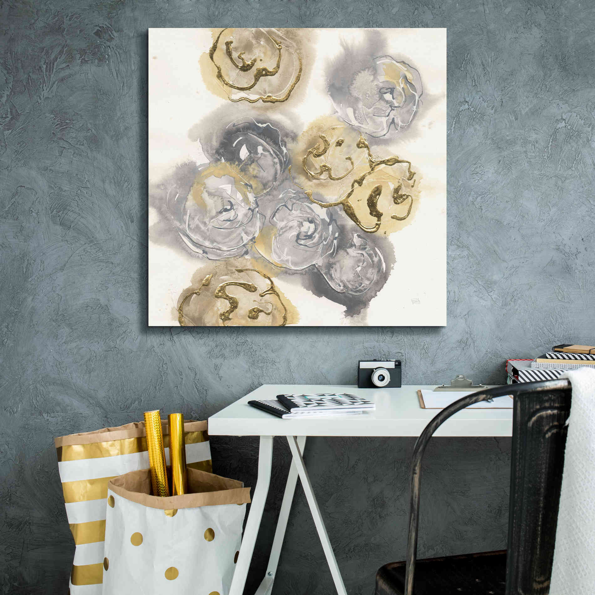 'Gold Edged Neutral I' by Chris Paschke, Canvas Wall Art,26 x 26