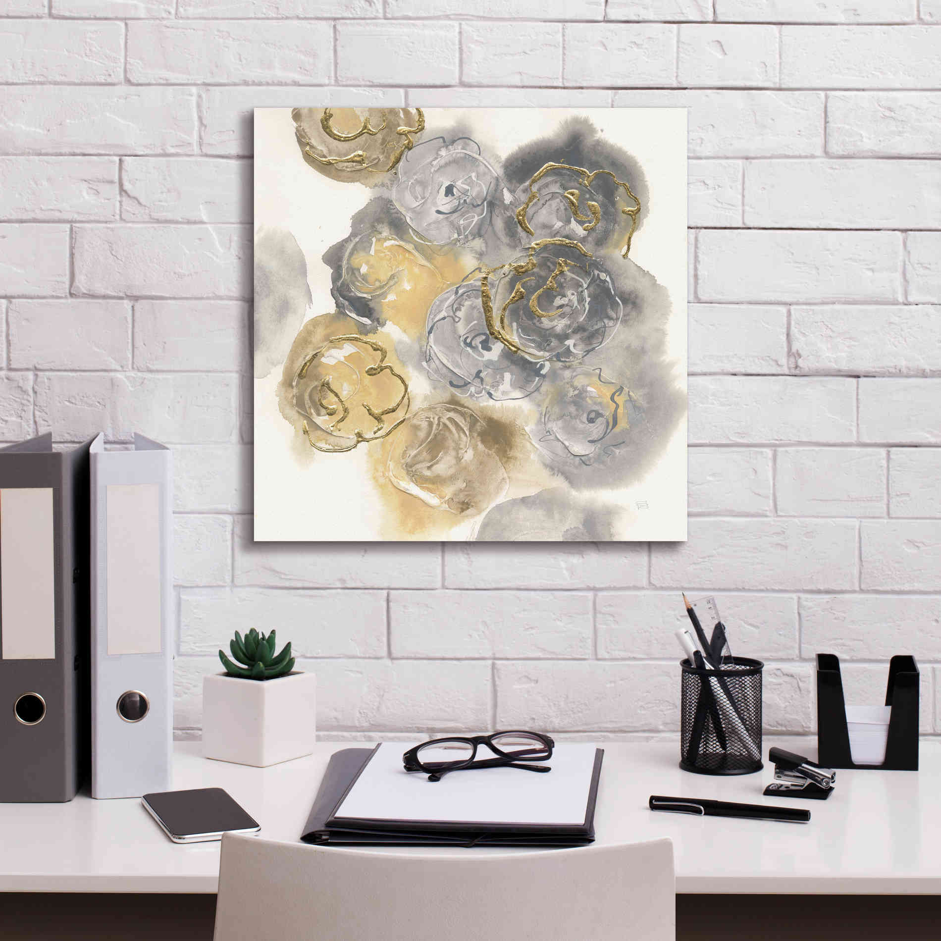 'Gold Edged Neutral II' by Chris Paschke, Canvas Wall Art,18 x 18