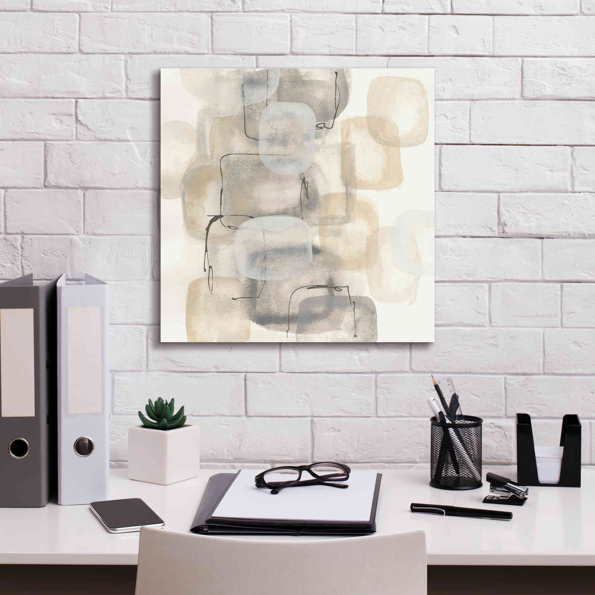 'Neutral Stacking I' by Chris Paschke, Canvas Wall Art,18 x 18