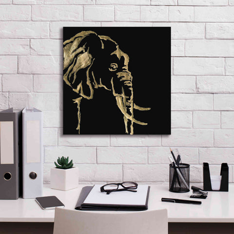 Image of 'Gilded Elephant on Black Pillow' by Chris Paschke, Canvas Wall Art,18 x 18