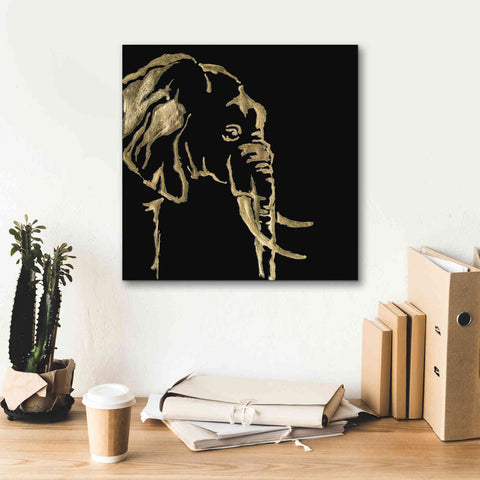 Image of 'Gilded Elephant on Black Pillow' by Chris Paschke, Canvas Wall Art,18 x 18