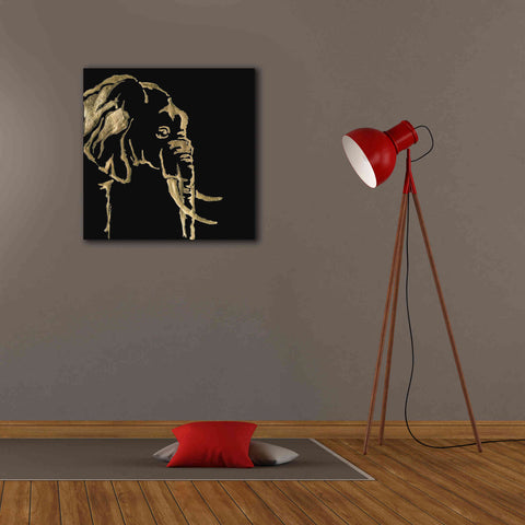 Image of 'Gilded Elephant on Black Pillow' by Chris Paschke, Canvas Wall Art,26 x 26