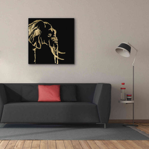 Image of 'Gilded Elephant on Black Pillow' by Chris Paschke, Canvas Wall Art,37 x 37