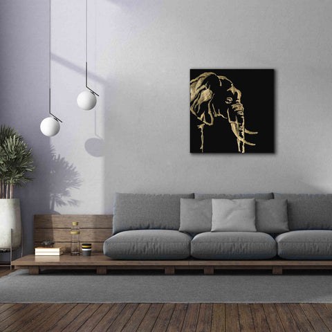 Image of 'Gilded Elephant on Black Pillow' by Chris Paschke, Canvas Wall Art,37 x 37