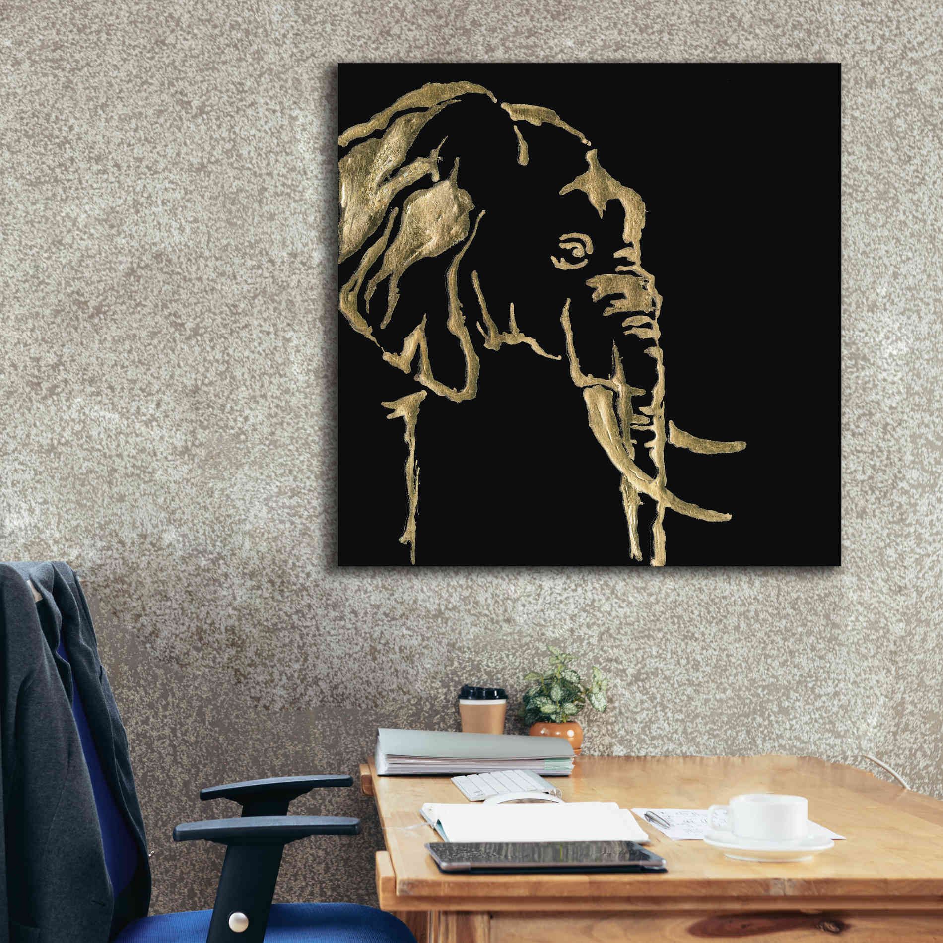 'Gilded Elephant on Black Pillow' by Chris Paschke, Canvas Wall Art,37 x 37