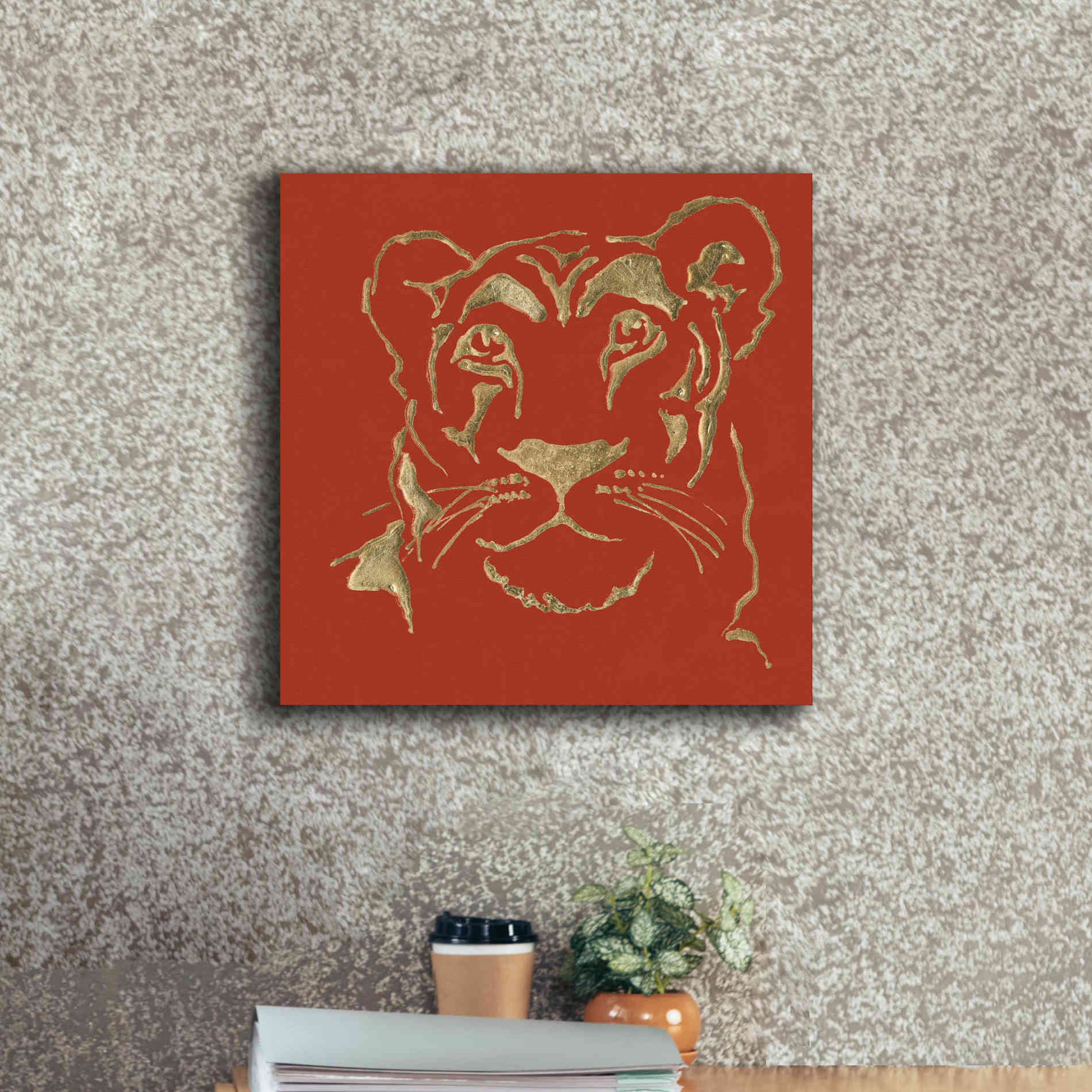 'Gilded Lioness on Red Pillow' by Chris Paschke, Canvas Wall Art,18 x 18