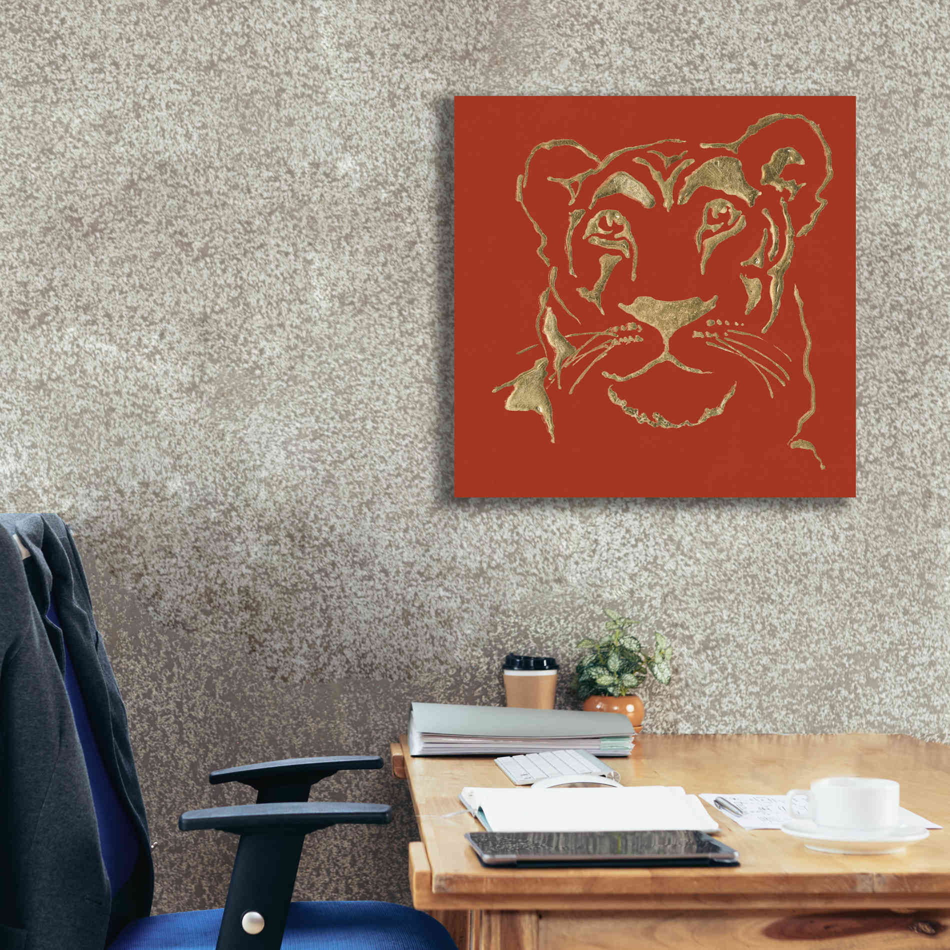'Gilded Lioness on Red Pillow' by Chris Paschke, Canvas Wall Art,26 x 26