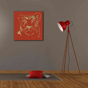 'Gilded Lioness on Red Pillow' by Chris Paschke, Canvas Wall Art,26 x 26