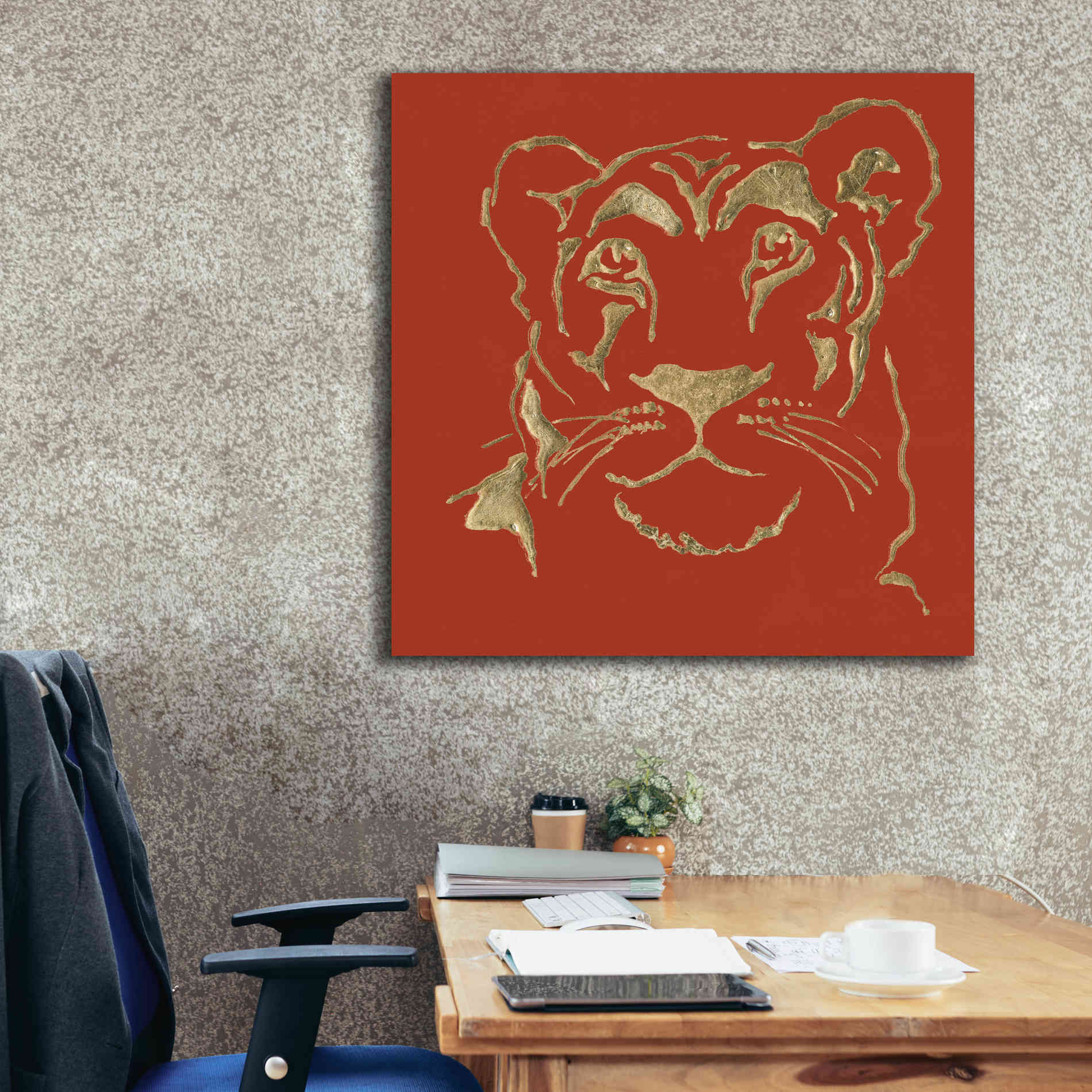 'Gilded Lioness on Red Pillow' by Chris Paschke, Canvas Wall Art,37 x 37