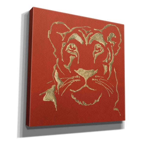 Image of 'Gilded Lioness on Red Pillow' by Chris Paschke, Canvas Wall Art