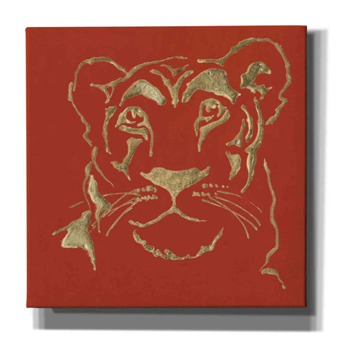 Image of 'Gilded Lioness on Red Pillow' by Chris Paschke, Canvas Wall Art