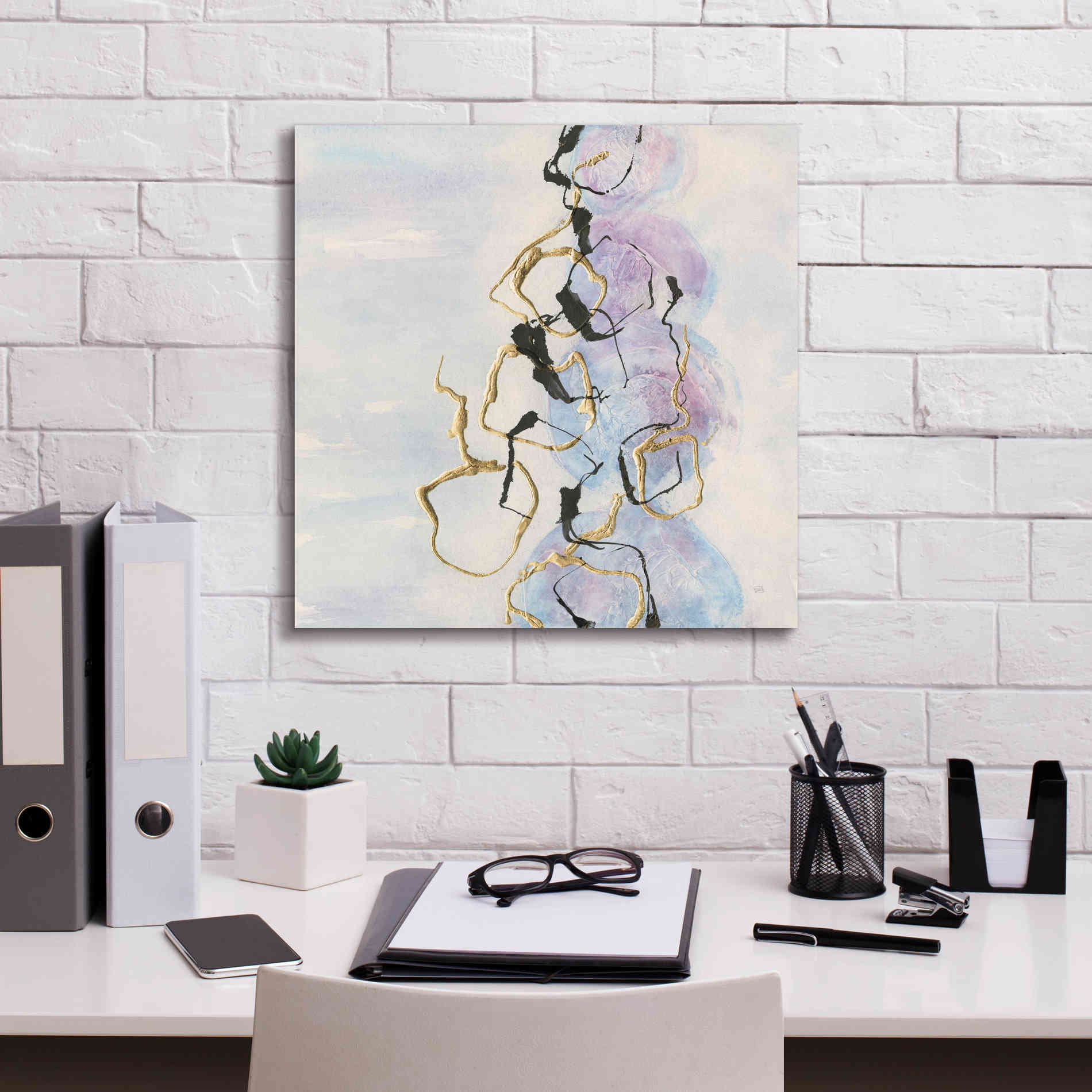 'Abstract Lines On Pastel I' by Chris Paschke, Giclee Canvas Wall Art,18 x 18