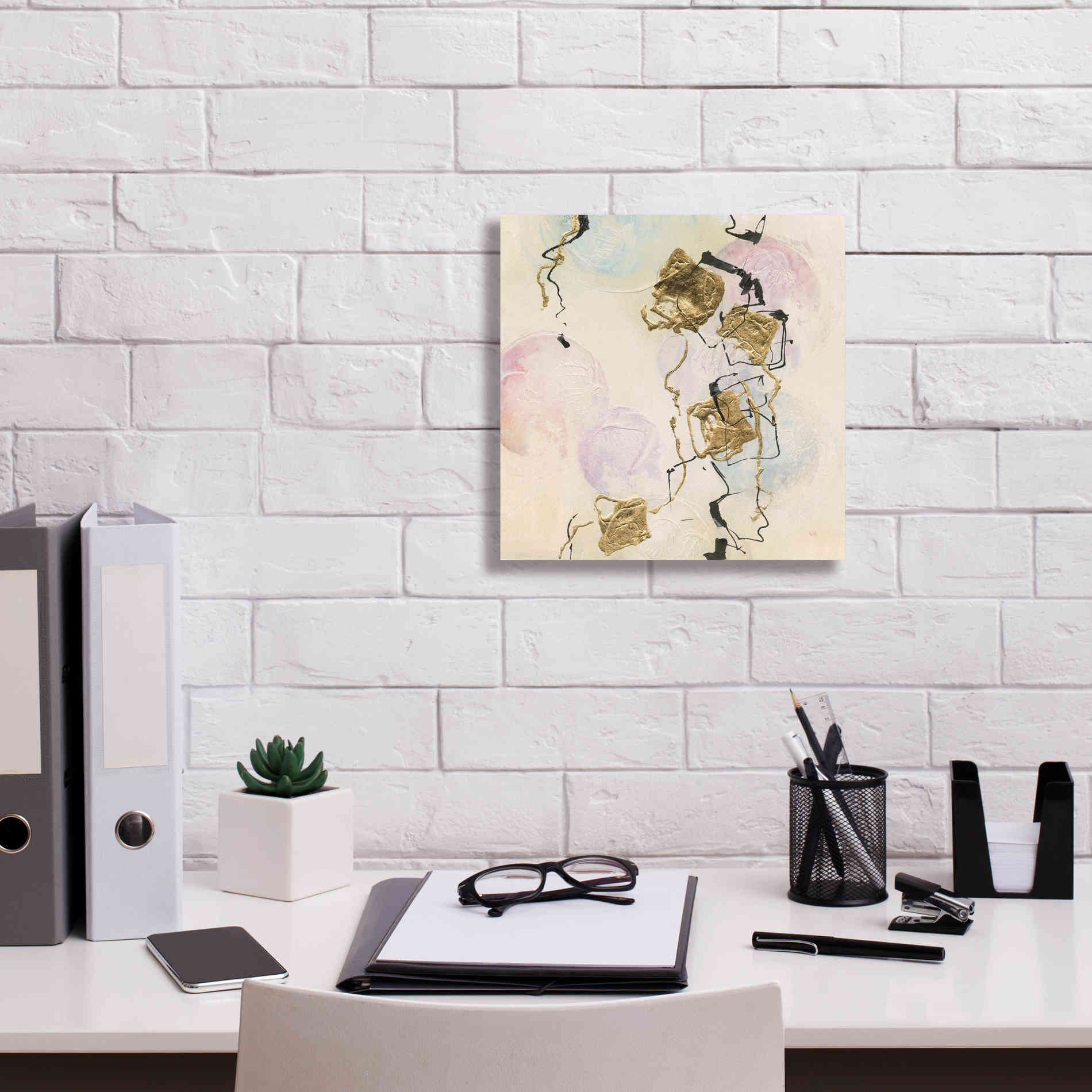 'Gold Blocks On Pastel I' by Chris Paschke, Giclee Canvas Wall Art,12 x 12