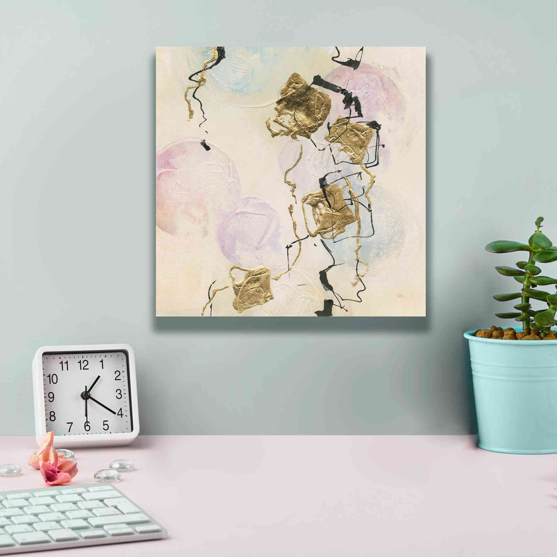 'Gold Blocks On Pastel I' by Chris Paschke, Giclee Canvas Wall Art,12 x 12